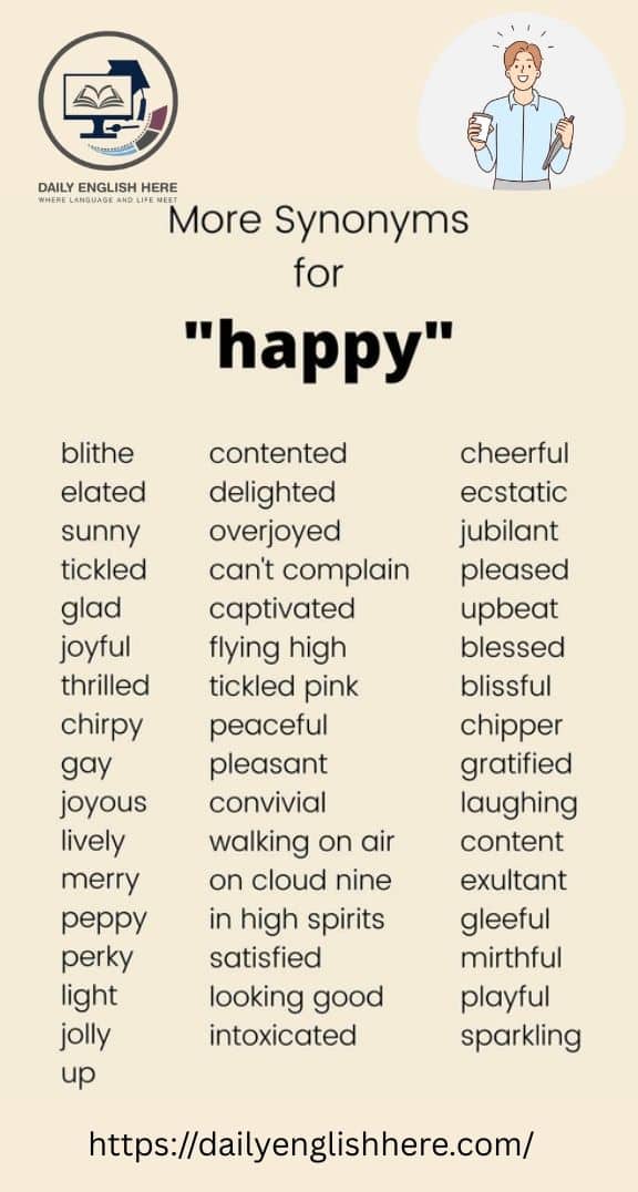 Happy synonyms list – joyful vocabulary words – cheerful English alternatives