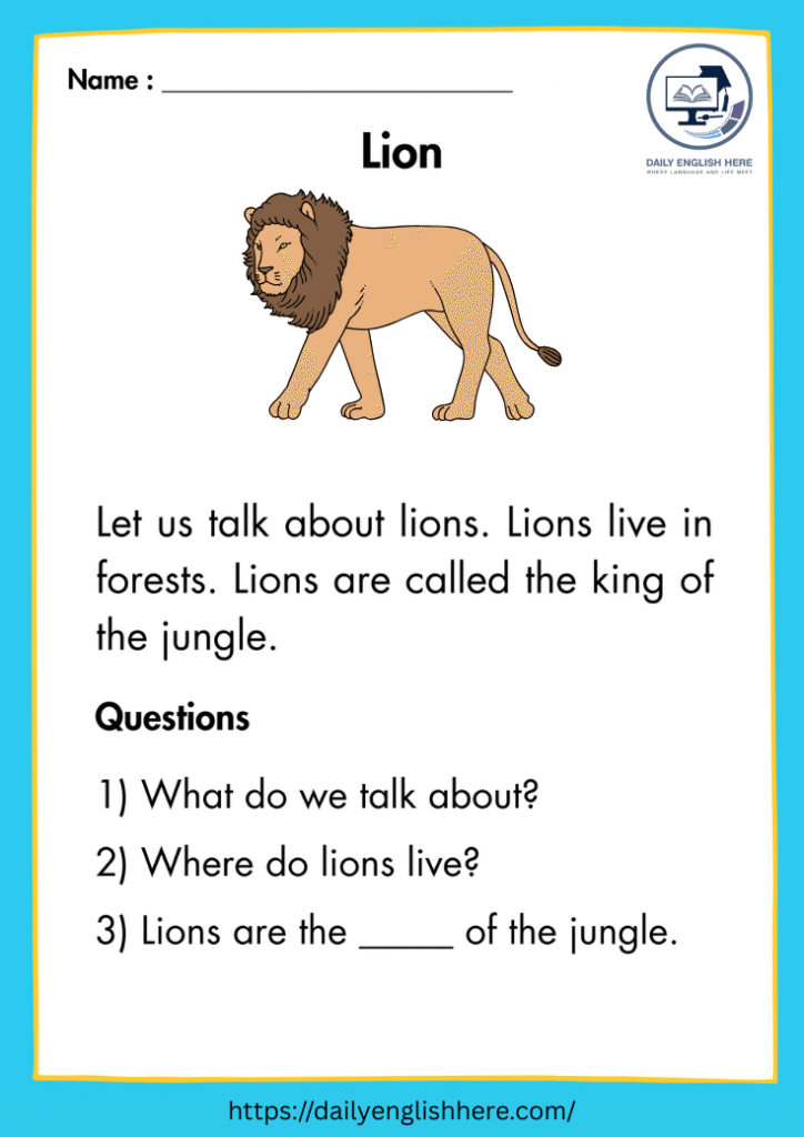 Brave Lion Reading Passage for Beginner Readers 1 11 1