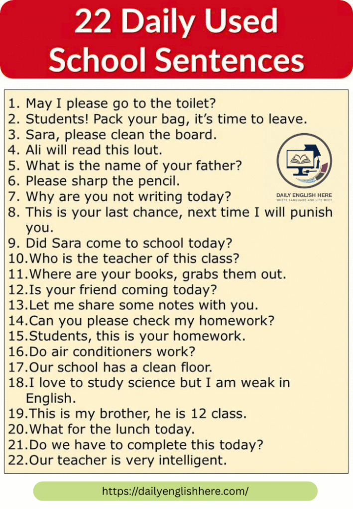 22 daily used school sentence 1 25