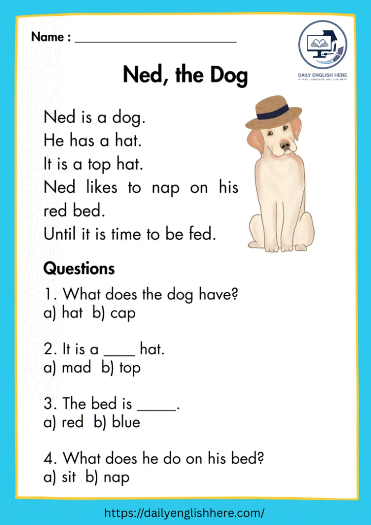 Ned the Dog Reading Worksheet Kids Enjoy 1 28 2